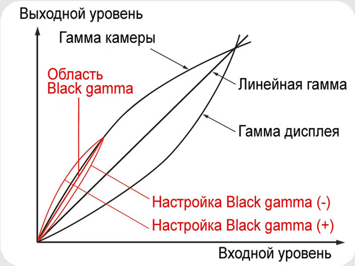 Повышение контраста в темных частях изображения - функция настройки BLACK GAMMA видеокамеры Sony Повышение контраста в темных частях изображения - функция настройки BLACK GAMMA видеокамеры Sony