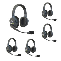 Eartec UL5D - UltraLITE 5 person system w 5 Double Headsets batteries charger case 