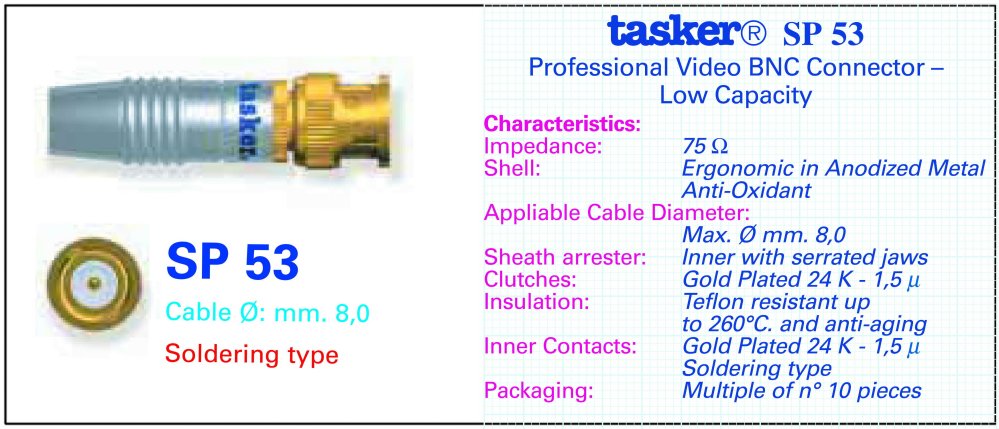  Разъём кабельный под пайку Tasker SP53 BNC 75 Ом 