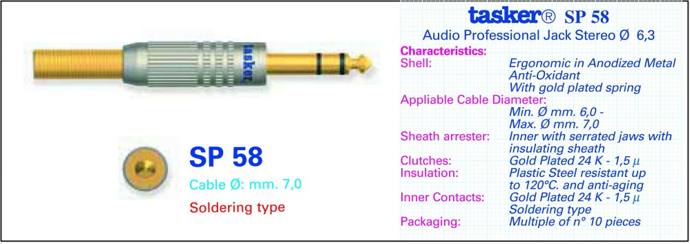  Разъём кабельный Tasker SP58 JACK Stereo 6 3 